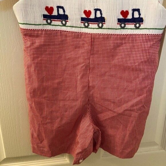 Vive La Fete Boys Smocked Valentines Day Red Gingham Shortall Set Size 3 NWT - Picture 5 of 7
